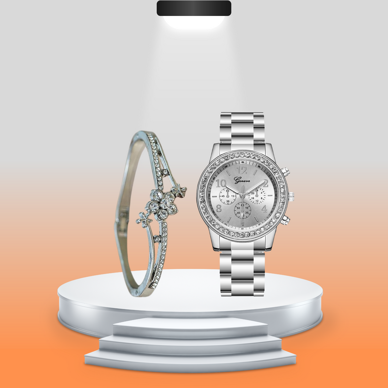 Set Reloj Clásico + Pulsera Acero Inoxidable | Movimiento Quartz | Elegancia Atemporal