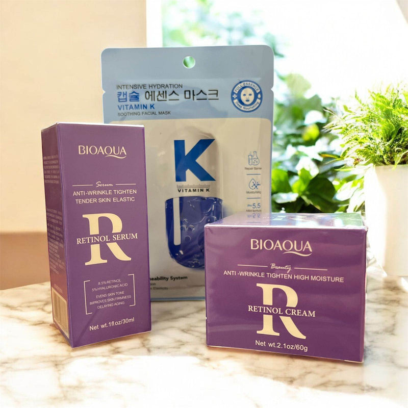Belleza Combo Retinol Bioaqua 8.5% Ecuador - Serum Antiedad + Ácido Hialurónico 5% + Velo Gratis de Tendeli- Ecuador en