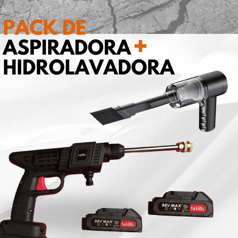 Pack Aspiradora + Hidrolavadora Inalámbrica | 2 Baterías 98V | Manguera 5M | Auto y Hogar