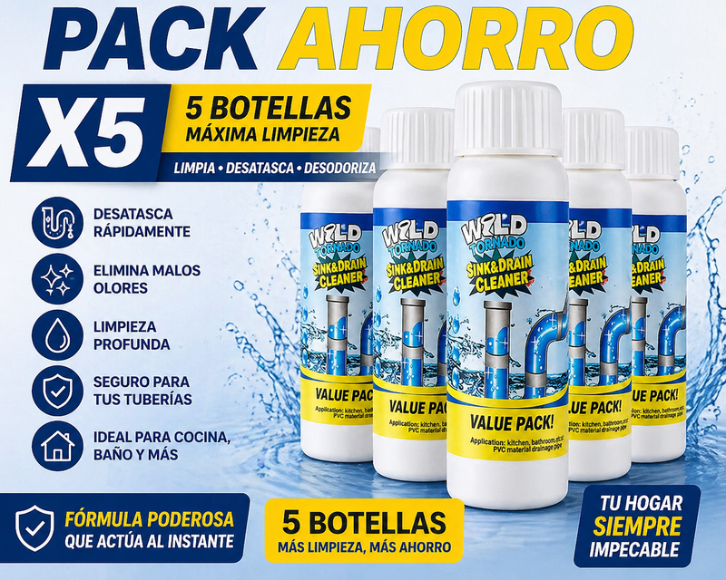 Limpiador Destaponador de Desaüges 5 Botellas | Disuelve Cabellos, Grasa y Residuos | Anticucarachas