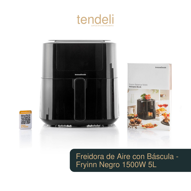 Freidora de aire saludable para cocina Tendeli Fryinn negra de 1500W con capacidad de 5 litros y báscula