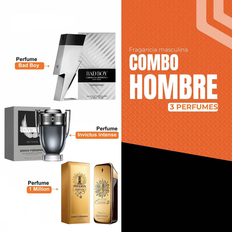 Trilogia de perfumes hombre Bad Boy Invictus y 1 Million set fragancias masculinas premium - Tendeli Ecuador