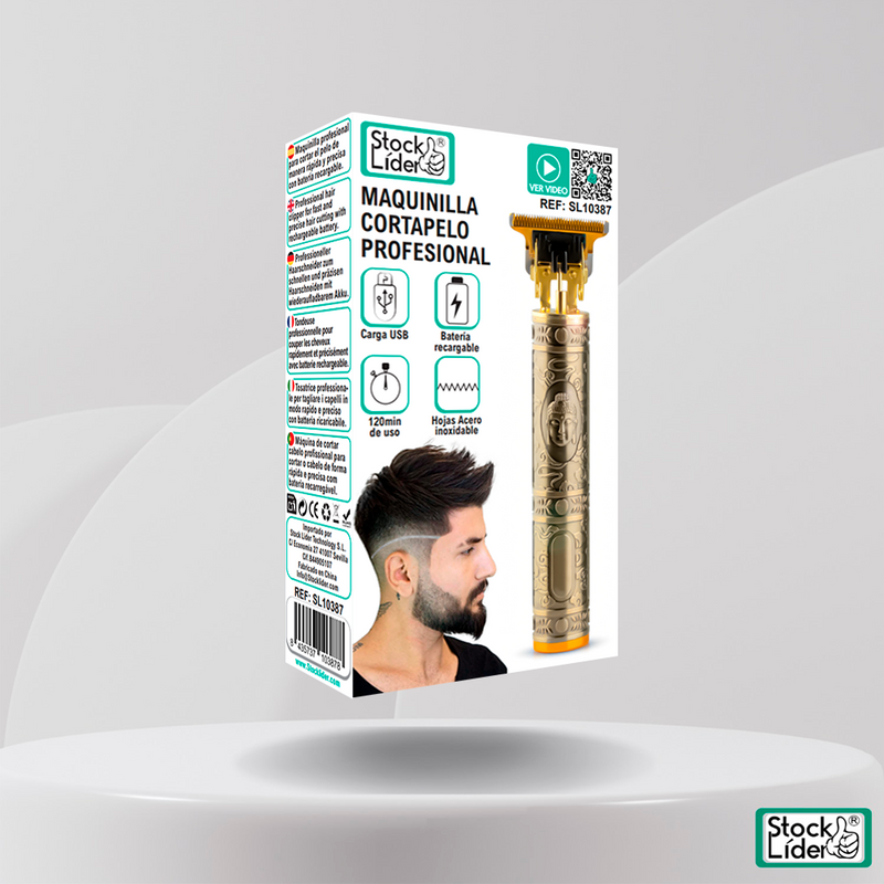 Cortapelos recargable para hombre profesional  con diseño dorado y batería recargable USB