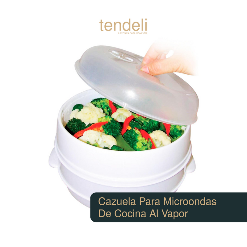 Cazuela para cocinar al vapor en microondas con vegetales frescos en su interior