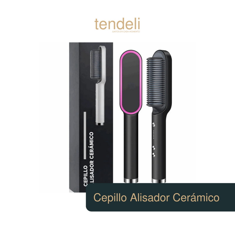Cepillo alisador cerámico Dropea en negro con detalles plateados para alisar el cabello fácilmente