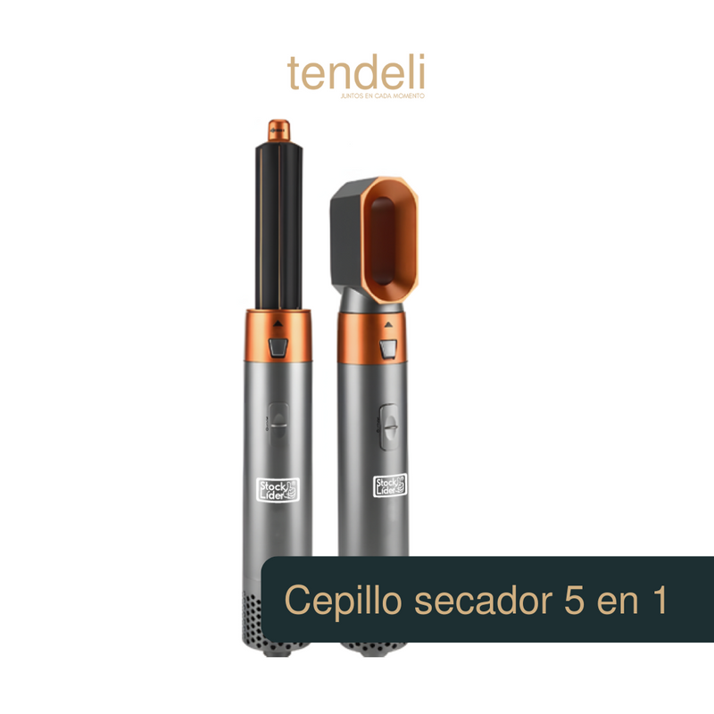 Cepillo secador y moldeador 5 en 1 Tendeli con diseño moderno gris y naranja
