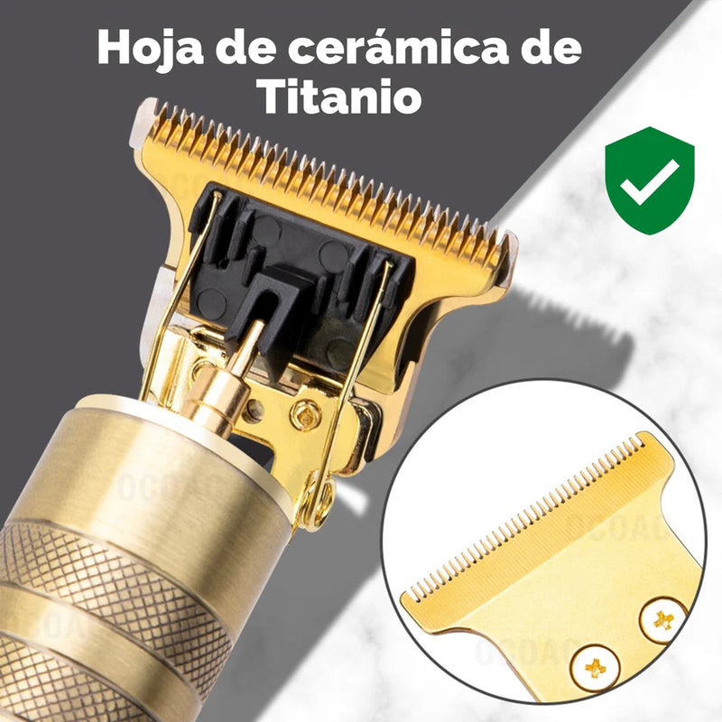 Cortapelos recargable para hombre con hoja de cerámica de titanio en color dorado de Dropea