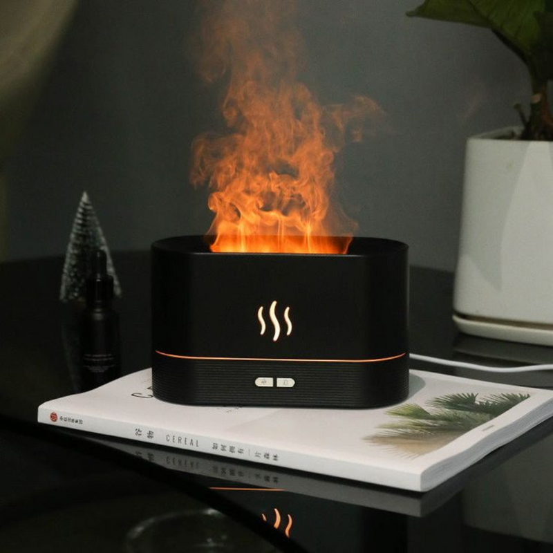 Difusor de aroma con efecto llama en color negro con diseño moderno para ambientar espacios