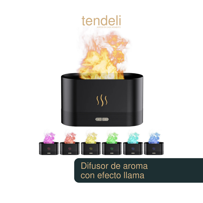Difusor de aroma con efecto llama en varios colores emitiendo vapor aromático colorido