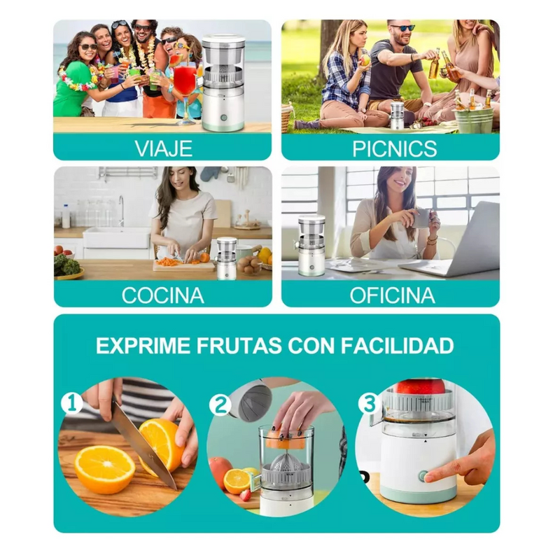 Exprimidor eléctrico portátil para zumos Tendeli  usado en viaje picnic cocina y oficina para exprimir frutas fácilmente