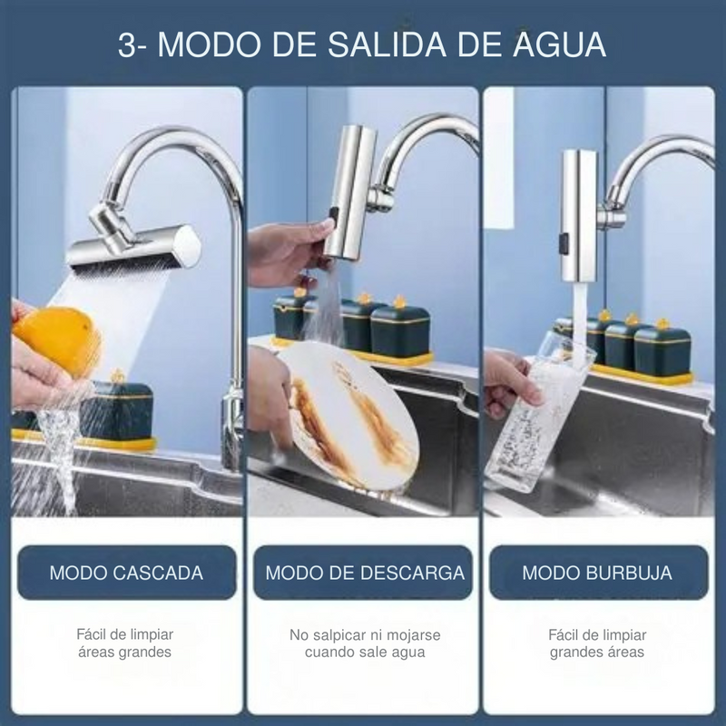 Grifo con cascada para fregadero Tendeli  con tres modos de salida de agua cascada descarga y burbuja