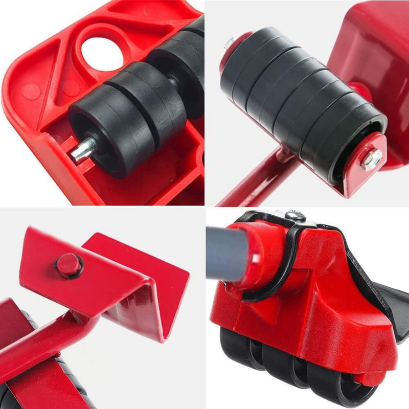 Herramienta para mover muebles pesados roja con rodillos y diseño ergonómico de Tendeli 