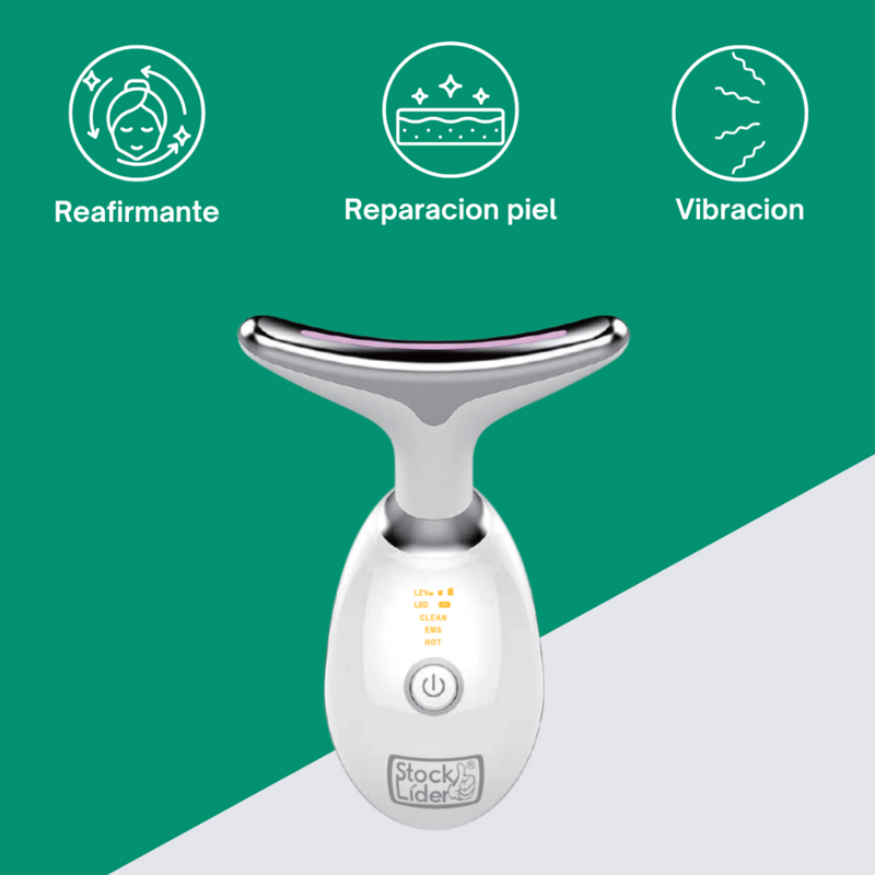 Masajeador facial antiedad Tendeli blanco con diseño ergonómico y funciones de vibración y reafirmante