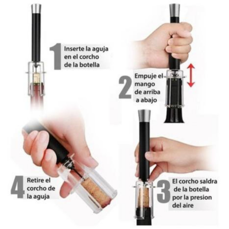 Sacacorchos de aire a presion para botellas Tendeli con mecanismo paso a paso para extraer corchos facilmente