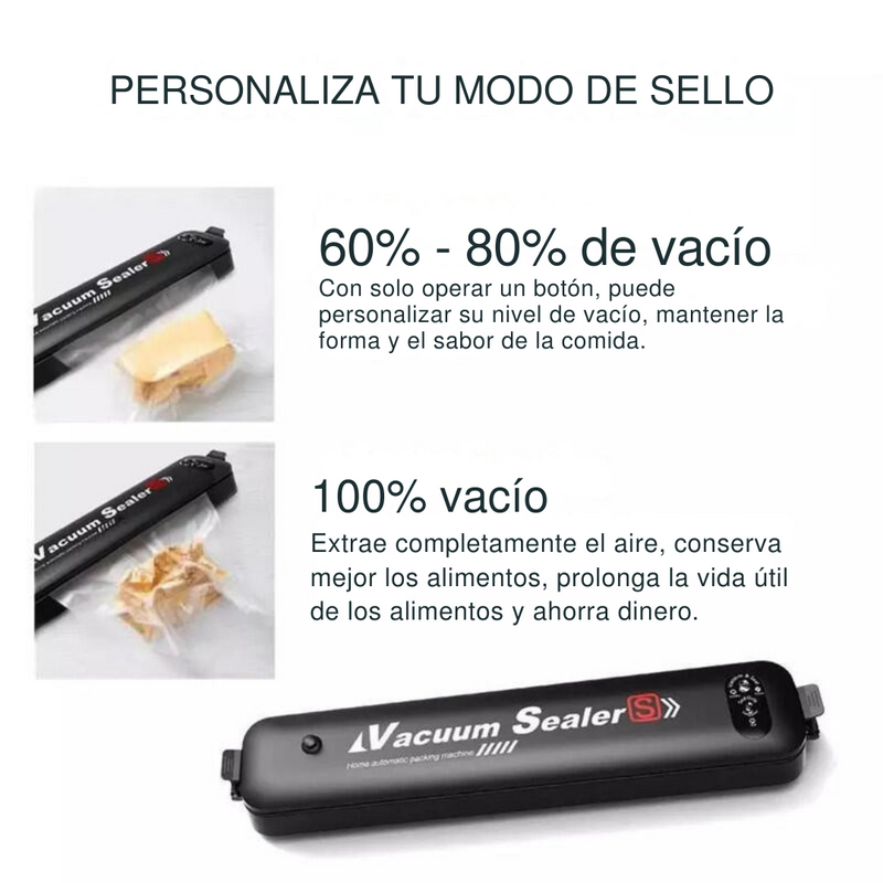 Selladora de alimentos al vacío doméstica de Tendeli con control para ajuste de vacío del 60 al 100 por ciento